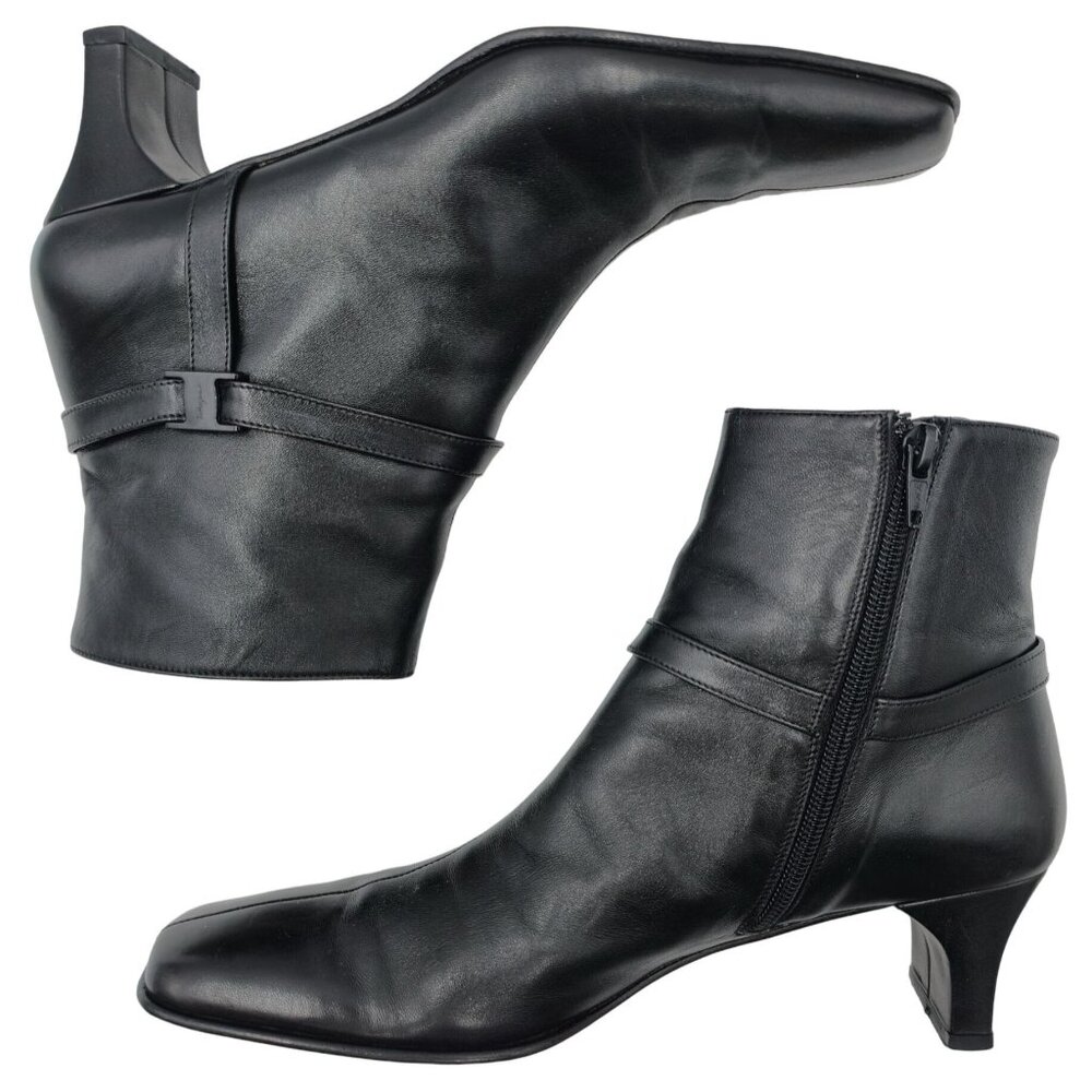 Ferragamo Italy Womens 8.5 4A Narrow Black Leather Dress Shoes Zip Ankle Boots - Picture 3 of 12